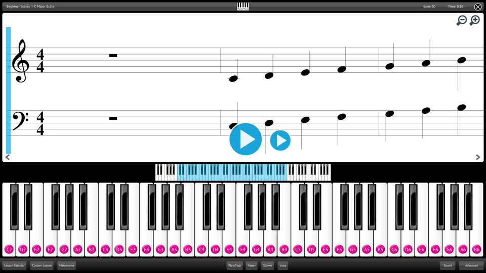 Purely Piano Screenshot Lesson Selector